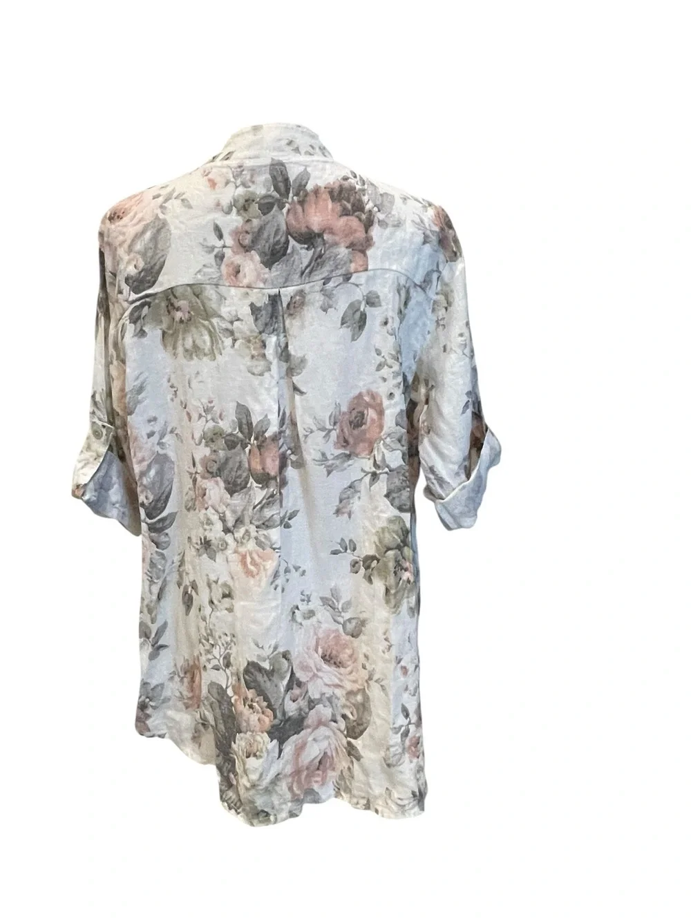 W made in Italy Floral Split-Neck Linen Tunic Top - White